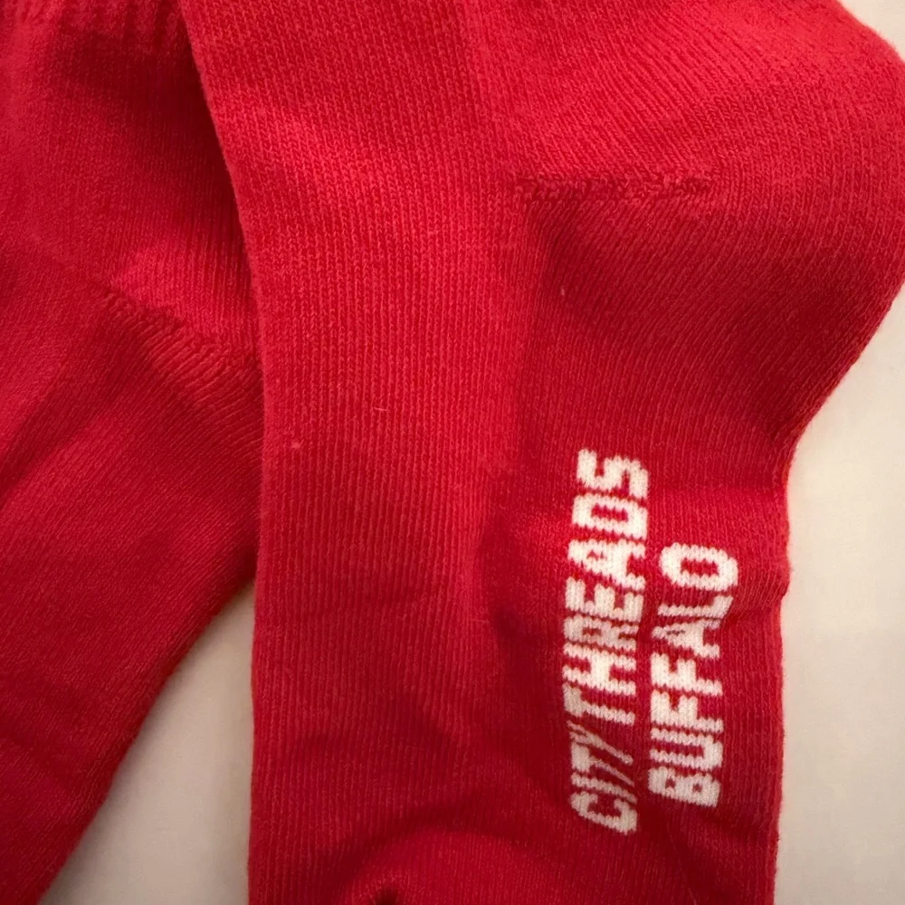 City Threads Red Crew Socks with Blue & White Stripe Accents